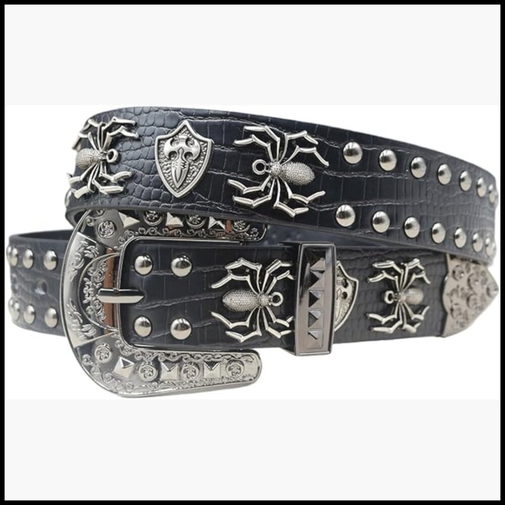 Faux Leather Western Studded Belt Punk Rock Style for Men Women